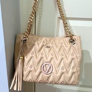 Used Luxury Valentino Leather Handbag With Gold Chain/Padded straps & Dust Bag